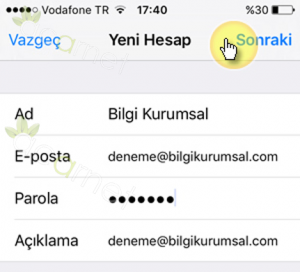 Yandex kurumsal iPhone kurulum