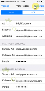Yandex İmap Kurulumu